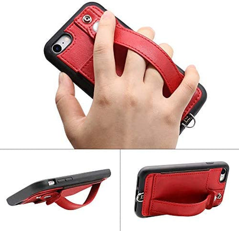 TOOVREN iPhone SE Case 2020/2022 Phone Lanyard Neck Strap for iPhone 8 Case with Card Holder iPhone 7 Wallet Case with Kickstand Leather PU Card Holder Wallet Adjustable Phone Necklace Red